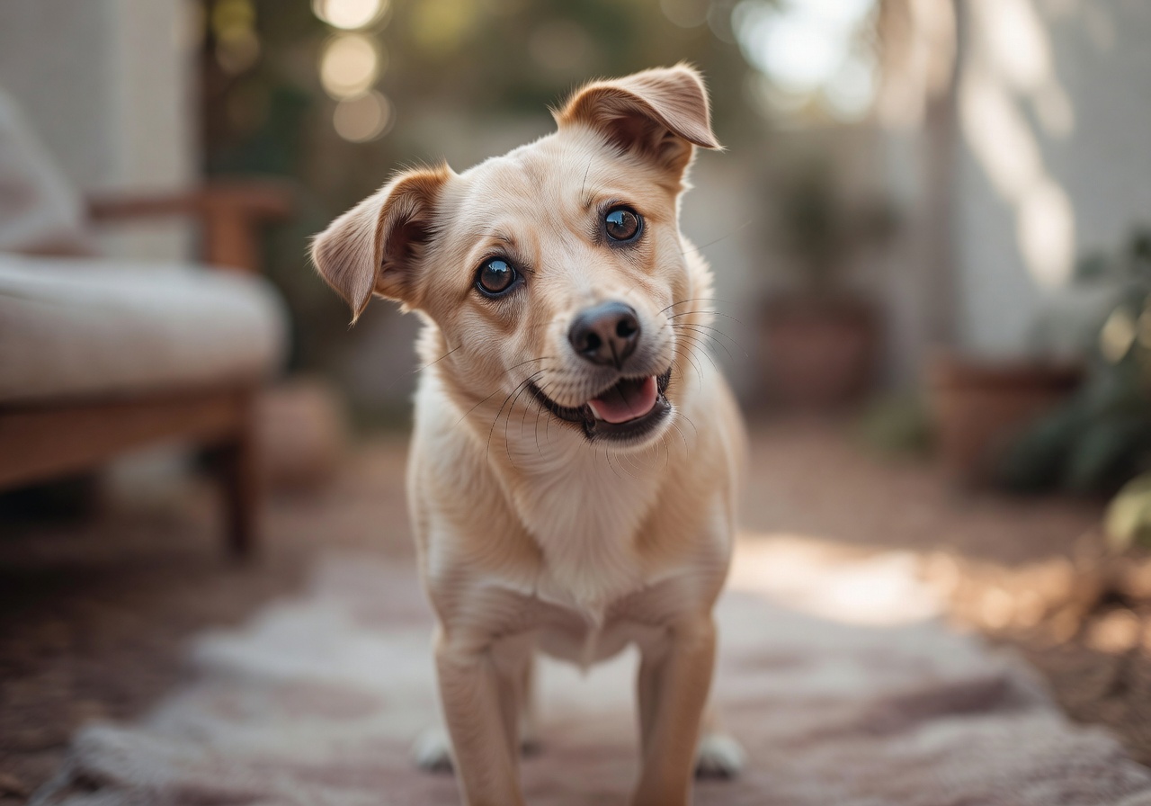Dog looking curiously at camera
