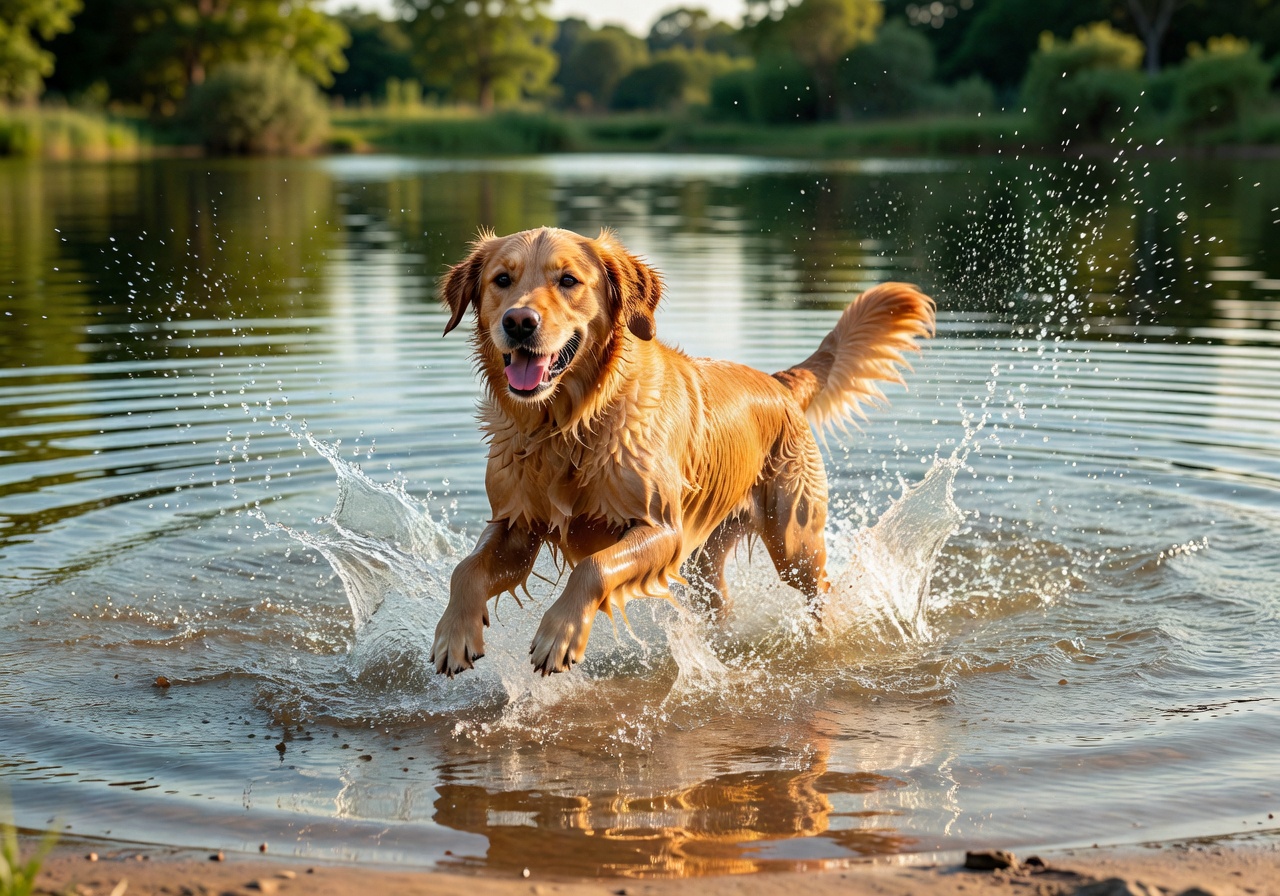 Dog splashing in water
